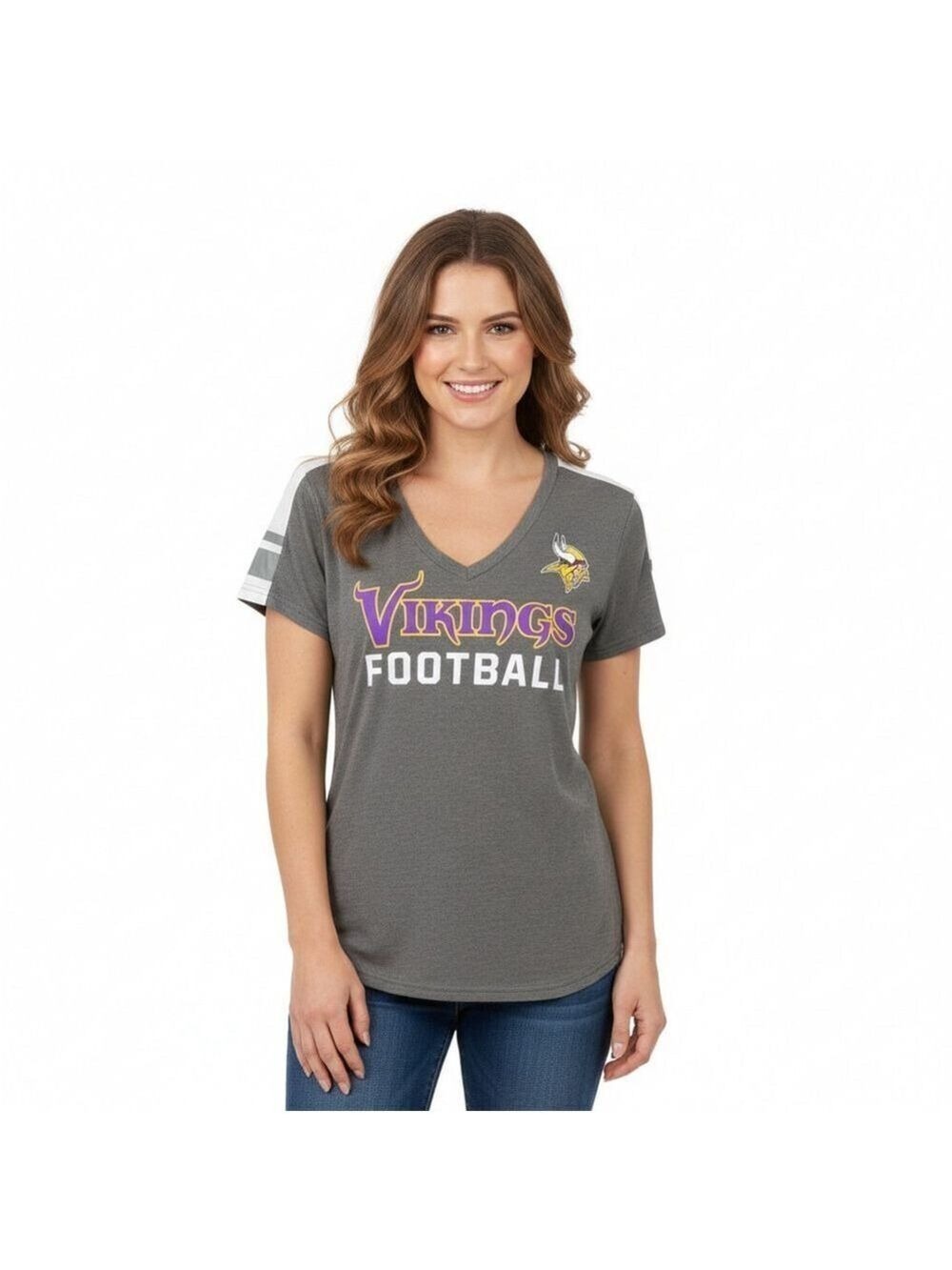 Minnesota Vikings Football V Neck Tee Shirt Women's Medium